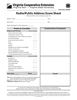 Cover, Radio/Public Address Score Sheet