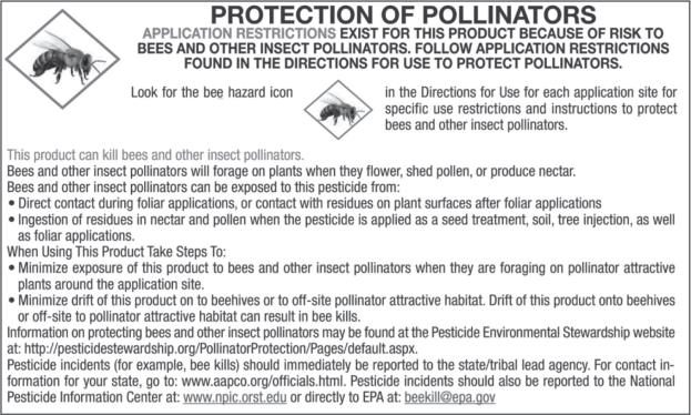 A close-up of a label with images of bees.